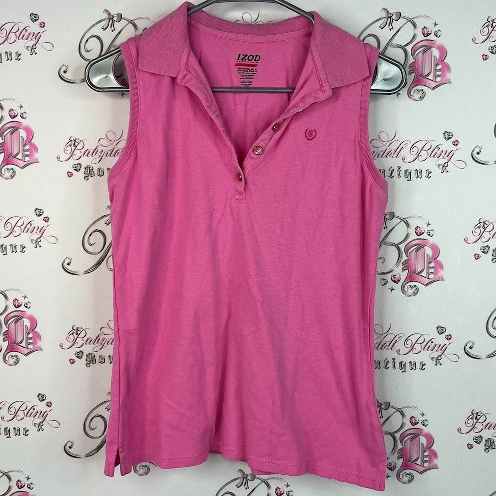 IZOD tank top collared preppy Pink Sleeveless Tank Top buttons shirt